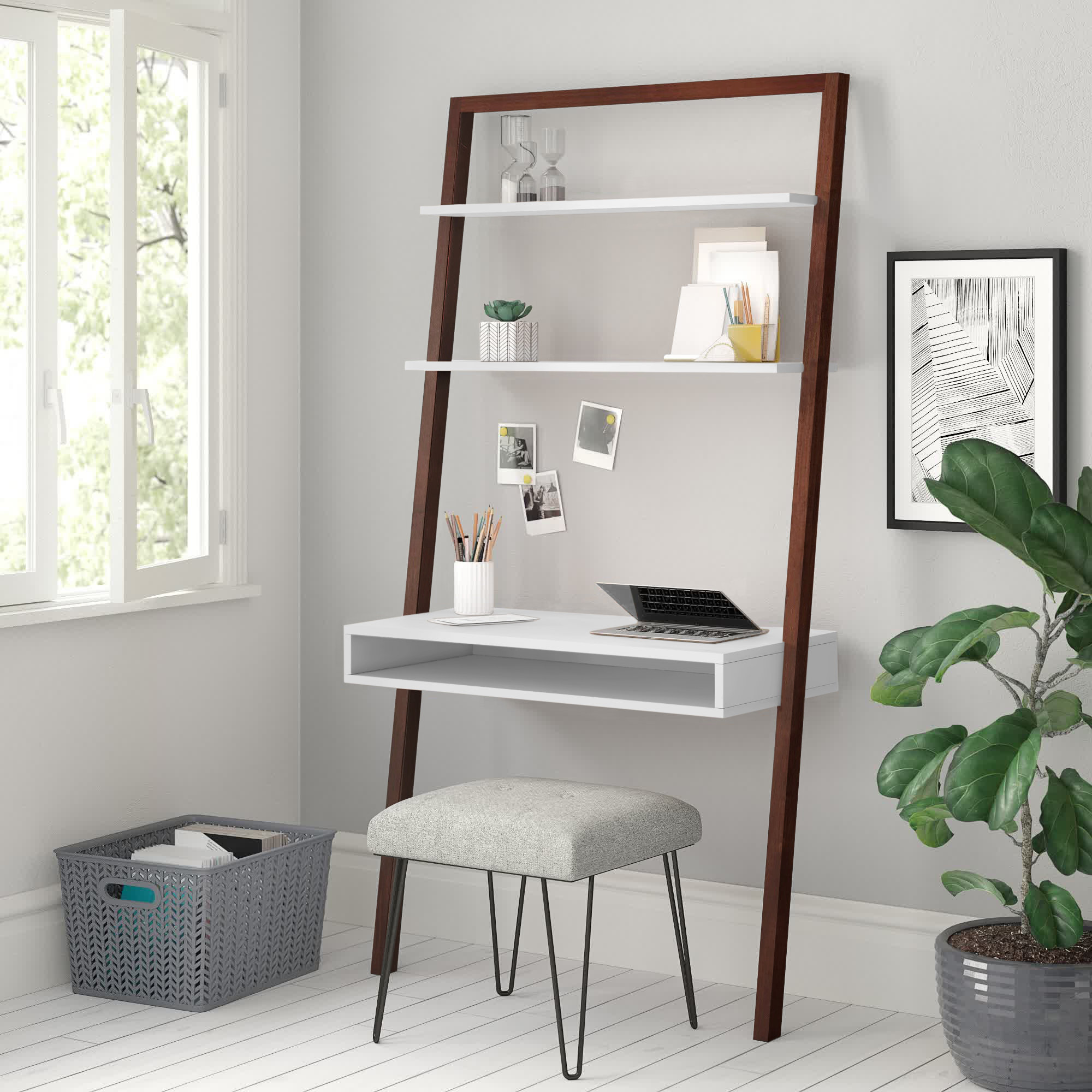 Leaning wall desk with shelves discount